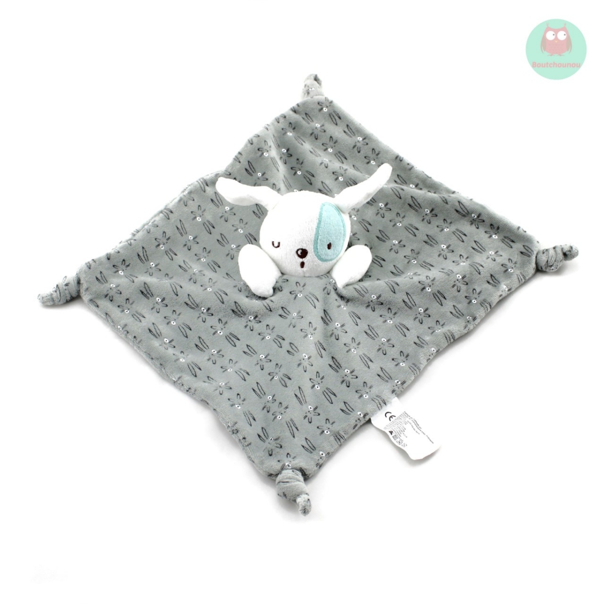 doudou_lapin_plat_gris_et_blanc_avec_cocard_vert_siplec