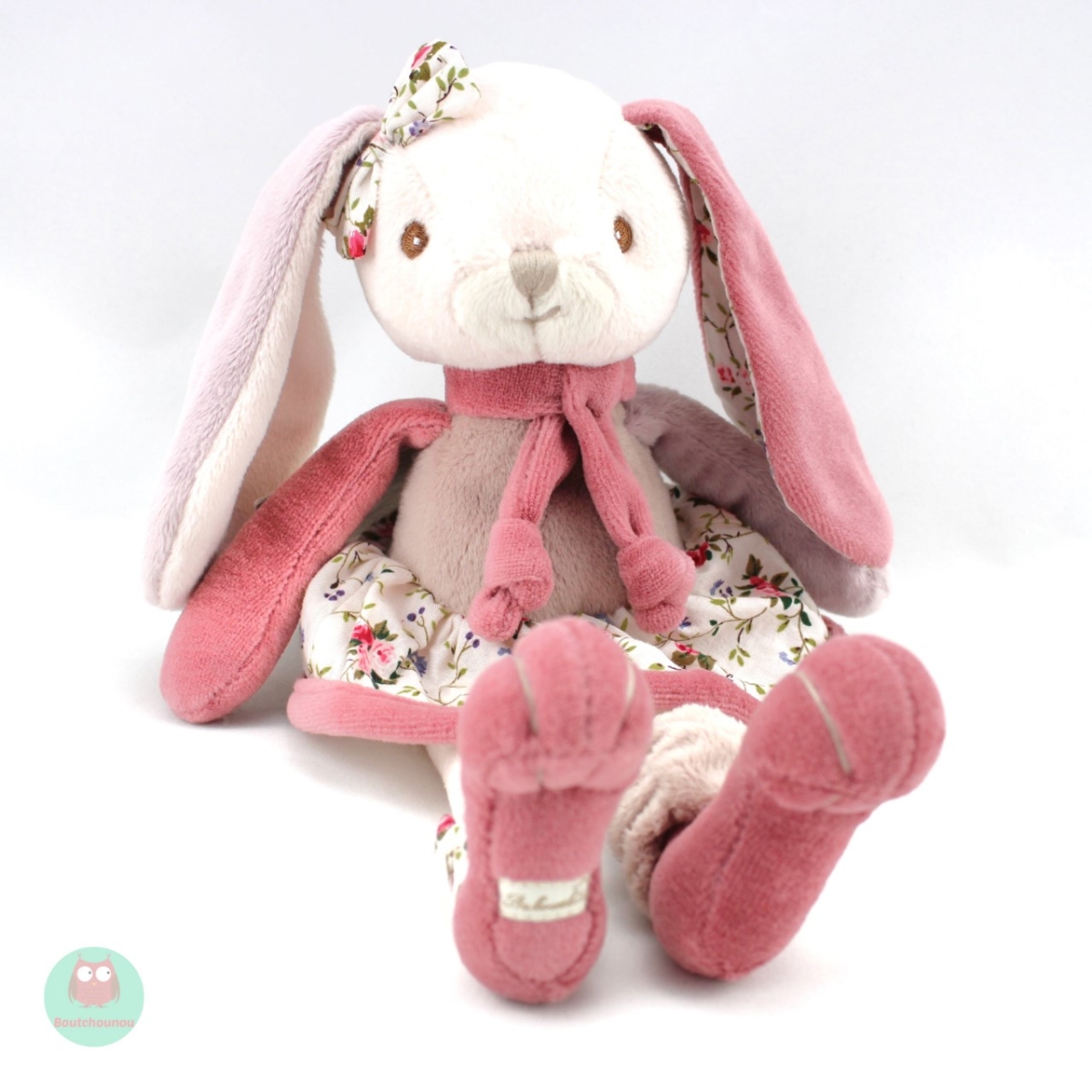 DOUDOU PANTIN LAPIN BIBI ROSE FLEURS 30 CM BUKOWSKI