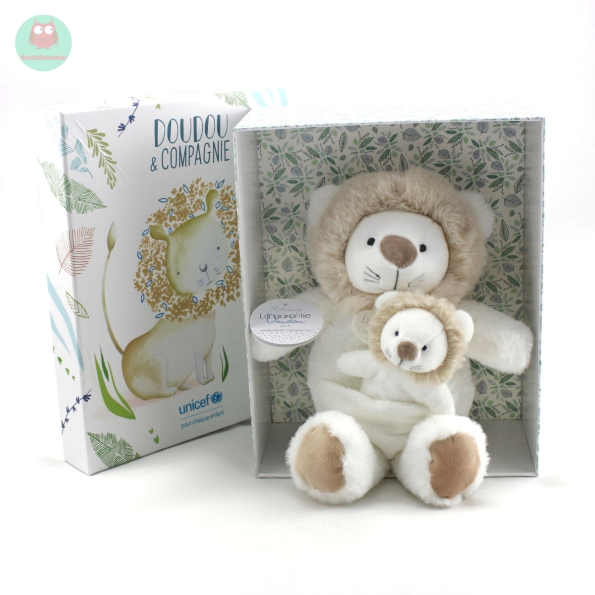 DOUDOU PELUCHE LION BLANC AVEC SON BEBE UNICEF DOUDOU & COMPAGNIE