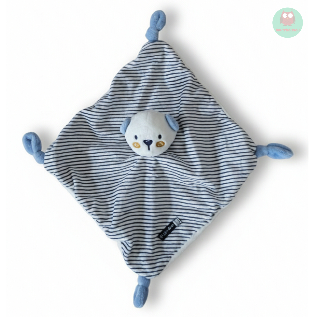 doudou_plat_ours_blanc_raye_bleu,_bisou_doux,_gemo