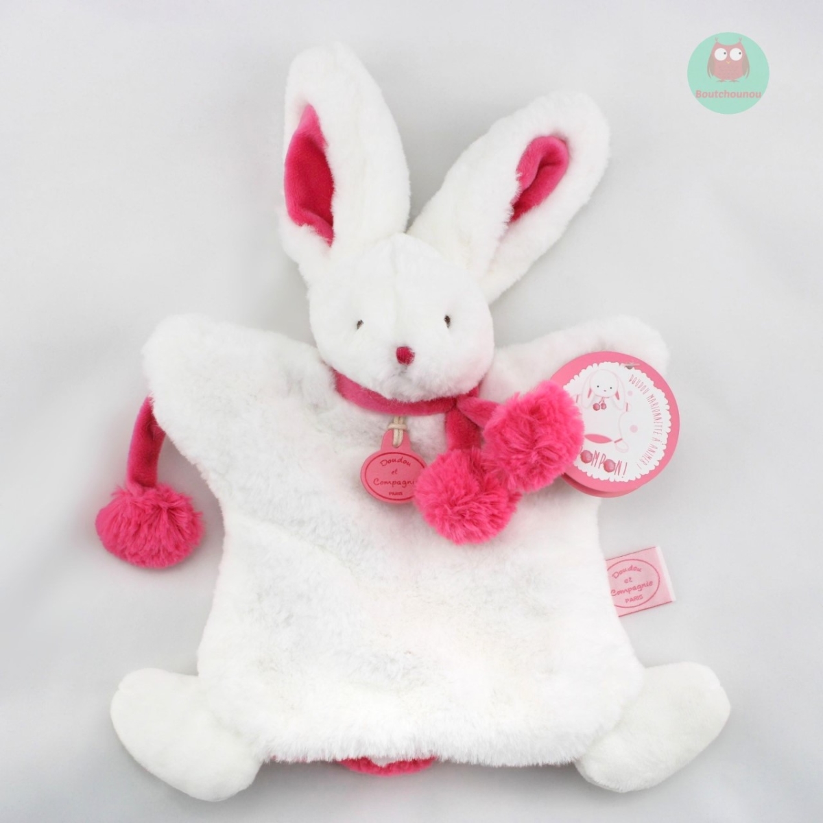 Baby Nat' - Doudou Lapin Plat - Lapin Poupi Rose - Imprimé Fleurs - Forme  Originale Facile à Attraper avec Nouettes & Grandes Oreilles - Idée Cadeau