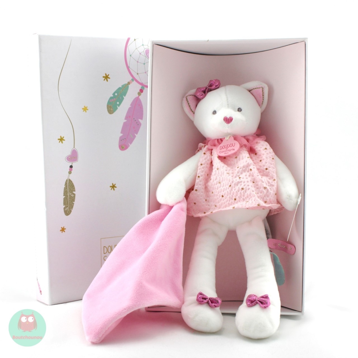 DOUDOU CHAT ROSE ET BLANC ATTRAPE-REVE DOUDOU ET COMPAGNIE