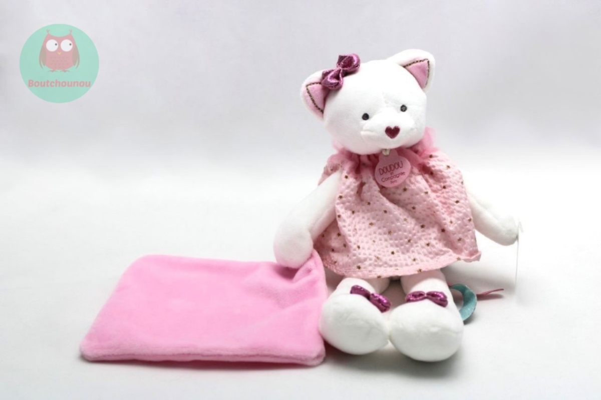 B4 DOUDOU ET COMPAGNIE CHAT ATTRAPE REVE ROSE BLANC ETOILES Robe