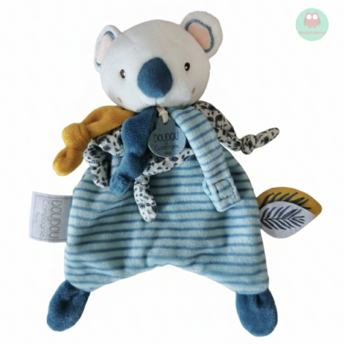 doudou_plat_koala_yoca,_bleu,_attache_tetine,_feuille,_doudou_et_compagnie