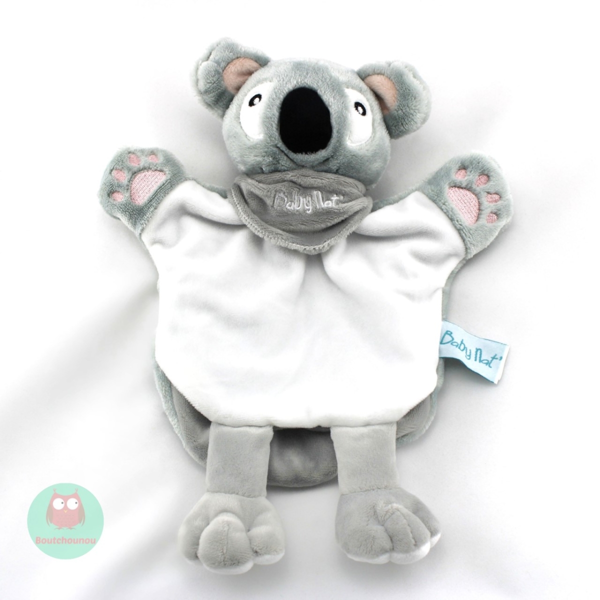 doudou_marionnette_koala_gris_blanc_rose_foulard_nature_baby_nat