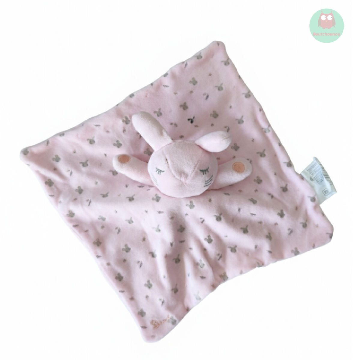 doudou_plat_lapin_rose,_gris,_bisous,_mots_denfants