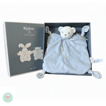 doudou_semi-plat_ourson_bleu,_blanc,_fleur,_4_noeuds_kaloo