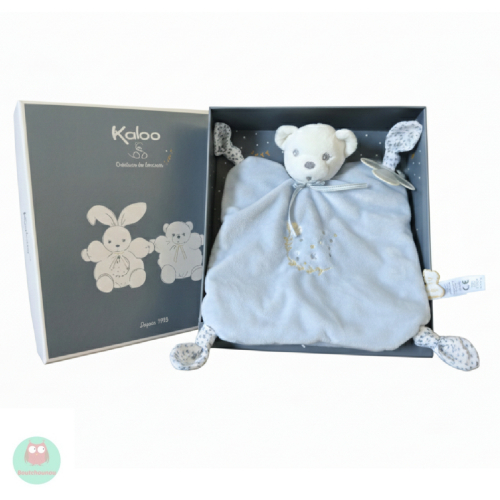doudou_semi-plat_ourson_bleu,_blanc,_fleur,_4_noeuds_kaloo
