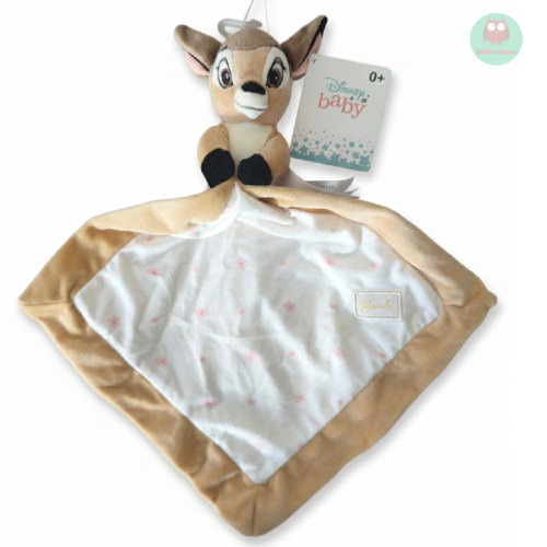 doudou_plat_bambi,_marron,_ecru,_fleurs,_mouchoir,_disney_baby