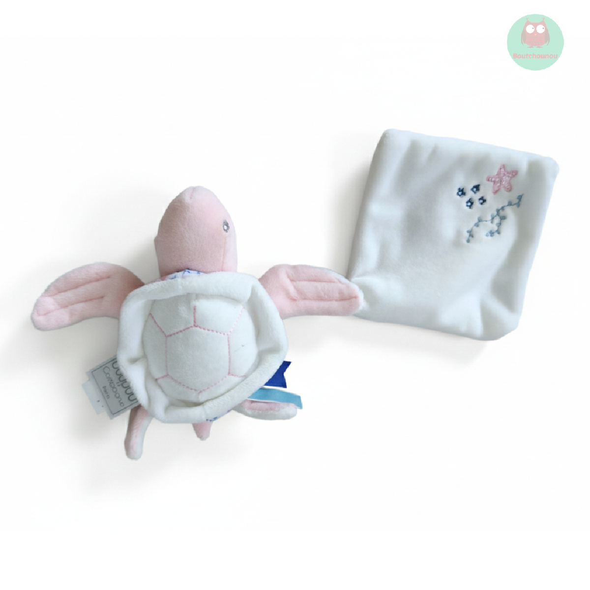 doudou_rose_et_blanc,_tortue_avec_mouchoir_sous_locean,_doudou_et_compagnie