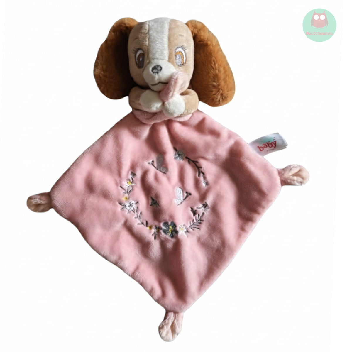 doudou_chien_lady,_beige,_rose,_fleur,_papillon,_disney_baby